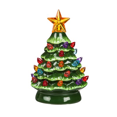 5" Green Ceramic Tree With LED Color Changing Lights
