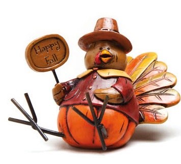 3" Polystone Turkey with Happy Fall Sign Fall and Thanksgiving Decoration
