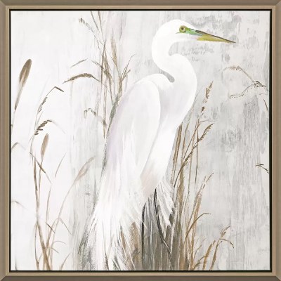 41" Square Heron in Reeds Canvas Framed