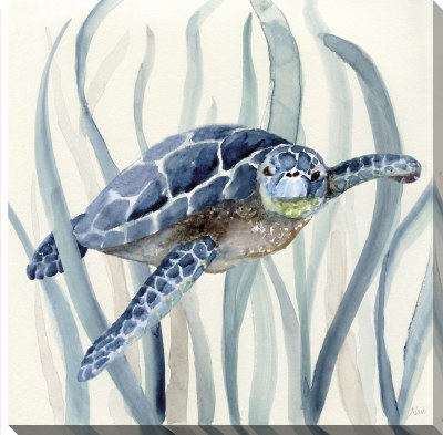 16" Sq Blue Sea Turtle Swimming in Seagrass