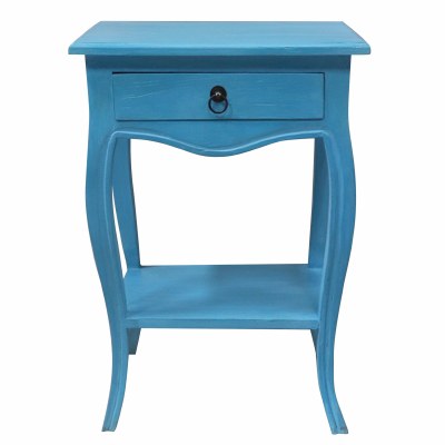 26" Aqua Wood One Drawer Curved Leg Tiffany Accent Table