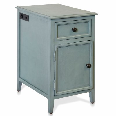 25" Distressed Blue One Drawer One Door Cabinet With USB and Plug