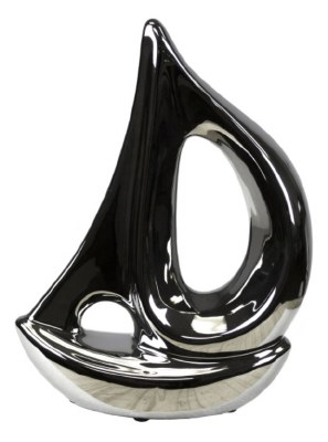 8" Silver Ceramic Sailboat Statue
