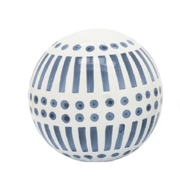 6" Dark Blue and White Ceramic Stripes and Dots Orb