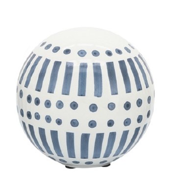 5" Dark Blue and White Ceramic Stripes and Dots Orb