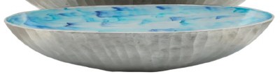 24" Silver and Blue Metal Oval Bowl