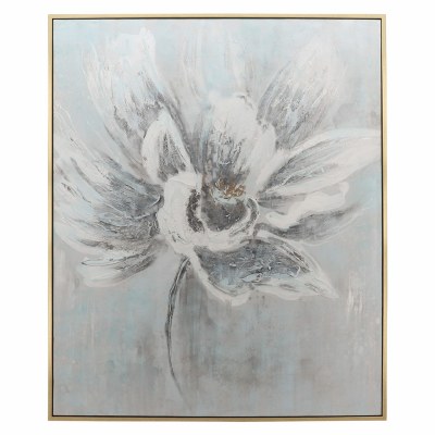 62" x 52" Gray Flower Canvas Wall Art in Gold Frame