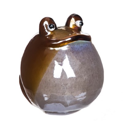 6" Round Brown and White Blown Glass Frog