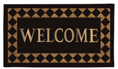 16" x 28" Diamond Border Welcome Natural Coir and Black Rubber Doormat