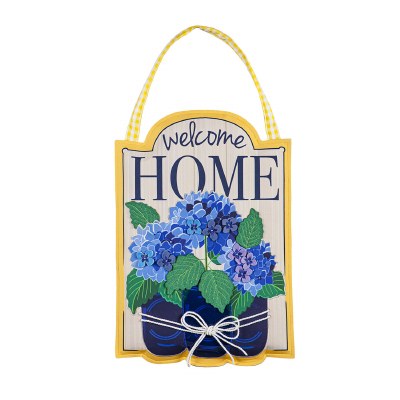 20" x 14" Yellow and Blue Hydrangeas Welcome Home Door Hanger