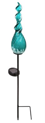 29" Turquoise Art Glass Twisting Solar Garden Stake