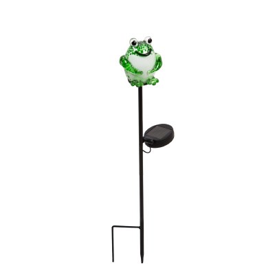 22" Green Art Glass Frog Solar Garden Stake