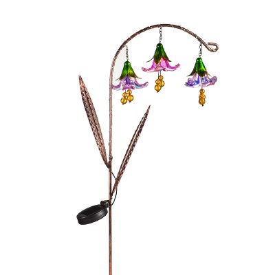 42" Pink Glass Flowers and Solar Twinkling Lights Arched Garden Stake