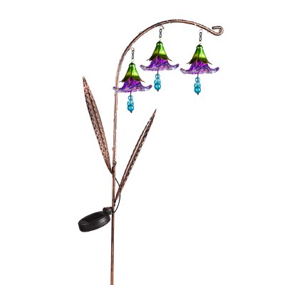 42" Purple Glass Flowers and Solar Twinkling Lights Arched Garden Stake