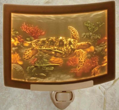 5" Square Multicolor Porcelain Sea Turtle in the Sea Lithophane Night Light