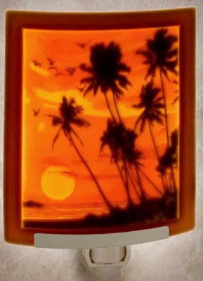 6" Orange and Black Porcelain Tropical Sunset Lithophane Night Light