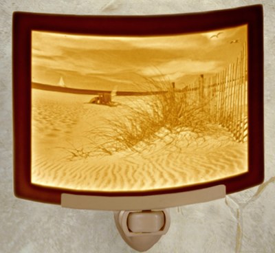 5" Square Ivory Porcelain Balmy Beach Lithophane Night Light