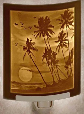 6" Ivory Porcelain Tropical Sunset Lithophane Night Light