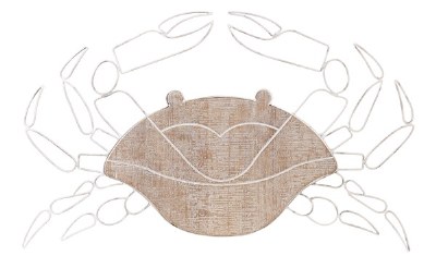 23" White Wash Wood and Metal Crab Plaque
