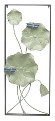 38" x 16" Dragonfly on Leaves Metal Wall Art Plaque