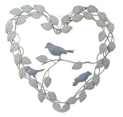 19" Three Blue Birds Leaf Heart Plaque