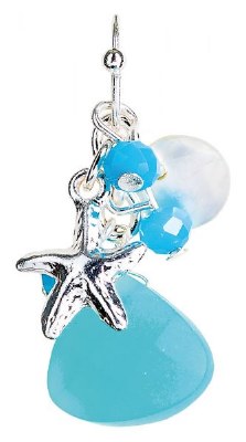 Silver and Turquoise Glass Sea Charm Earrings