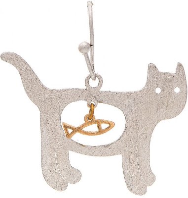 Two Tone Fish in Cat Brass Earrings