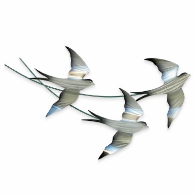 31" Blue and Gray Swallows Trio in Flight Coastal Metal Wall Art Plaque