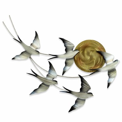 44" Blue and Gray Flock of Swallows in the Sun Coastal Metal Wall Art Plaque