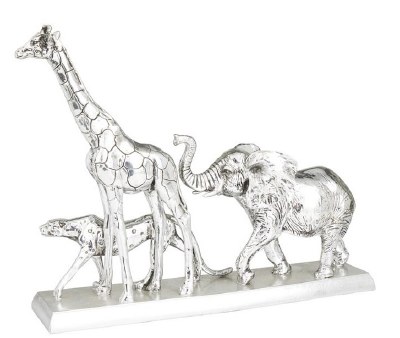 17" Silver Safari Animal Trio With Giraffe, Elephant, and Cheetah