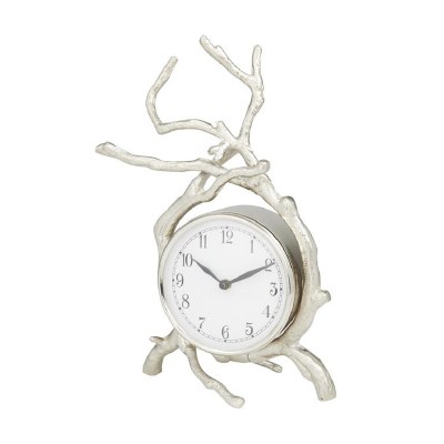 13" Silver Metal Branch Table Clock