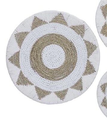 24" Round White and Natural Woven Hemp Sunflower Wall Decor