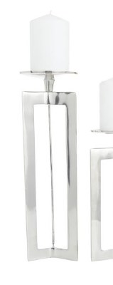14" Silver Metal Rectangles Pillar Candleholder