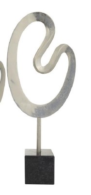 24" Silver Marble Abstract Loop Sculpture With Black Base