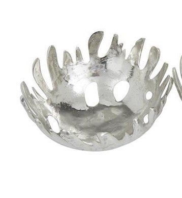 12" Round Silver Metal Abstract Bowl