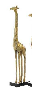 27" Gold Metal Giraffe Sculpture With Black Marble Base