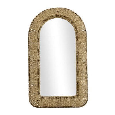 48" x 27" Natural Rattan Arched Wall Mirror