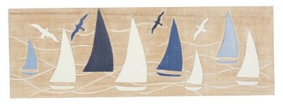 15" x 31" Whitewash Wood Blue and White Sailboats Wall Plaque