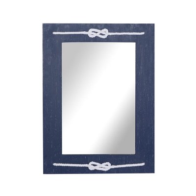 31" x 23" Dark Blue Wood With White Rope Detail Wall Mirror