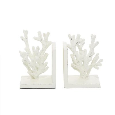 7" Distressed White Metal Faux Coral Bookends