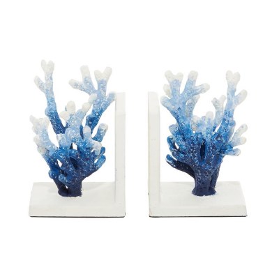 7" Blue and White Ombre Metal Faux Coral Bookends