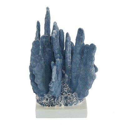 10" Blue Polyresin Faux Coral Sculpture With Base