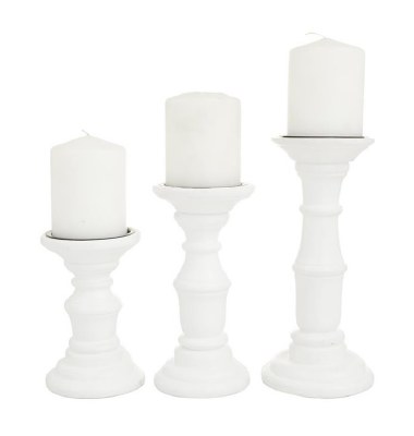 Set of 3 White Wood Pillar Candleholders