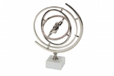 13" Silver Metal Armillary With Stone Base