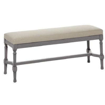 47" Gray Wood Bench With Beige Linen Cushion