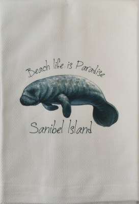 21" x 18" SAnibel Island "Beach Life is Paradise" Manatee Kitchen Towel