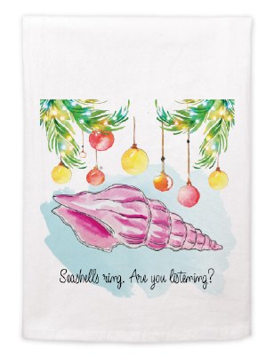 22" x 17" Seashells Ring Are You Listening Huck Kitchen Towel