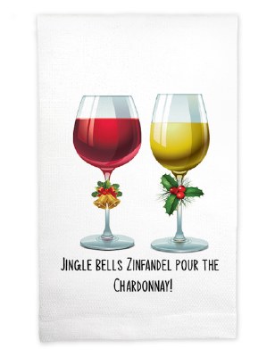 22" x 17" Jingle Bells Zinfandel Pour the Chardonnay Huck Kitchen Towel