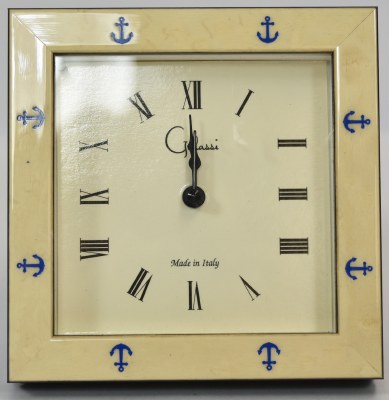 4" Sq Blue Anchors on White Sitting Clock