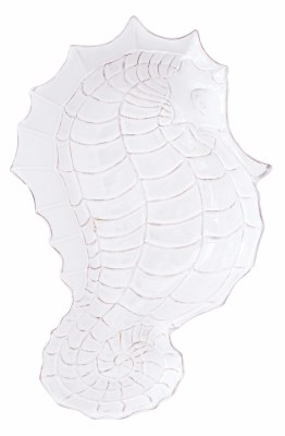 14" White Ceramic Seahorse Serving Bowl